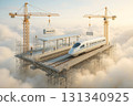 Construction of Shinkansen Station in the Clouds – Futuristic Railway Infrastructure Floating in the Air 131340925
