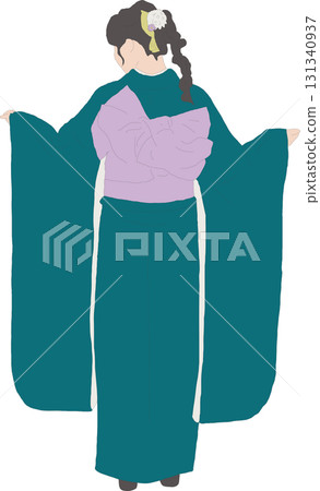 Back view of a woman wearing green kimono Back view of a woman wearing green kimono 131340937