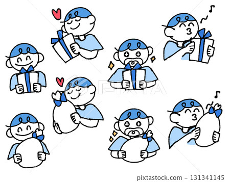 男孩很高興與禮物藍色 131341145