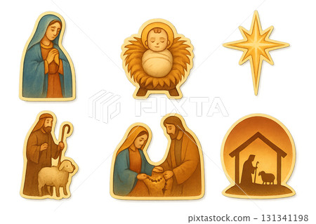 Nativity scene elements depicting religious icons on transparent background Nativity scene elements depicting religious icons on transparent background 131341198