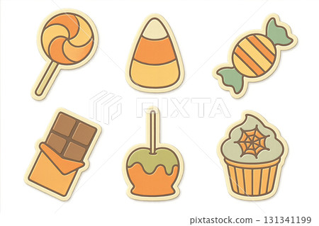 Halloween candy illustrations with various sweets on transparent background 131341199