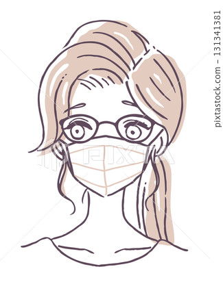 戴著眼鏡和麵具的女人的向量插圖 戴著眼鏡和麵具的女人的向量插圖 131341381
