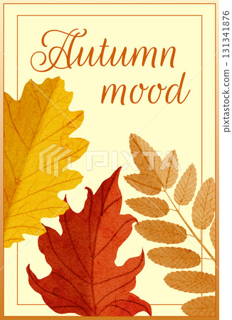Watercolor postcard made of autumn leaves. Postcard template, invitation. Handmade design work 131341876