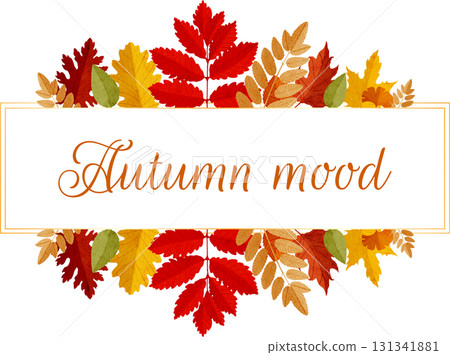 Watercolor frame from autumn leaves. Invitation template. Hand made designer 131341881