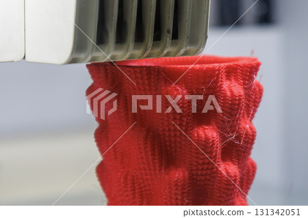 Close up scene the 3D printer operation by additive manufacturing process. 131342051