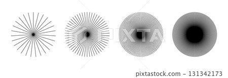 Ray burst, beams collection. Set of sunburst element, radial stripes. Sun star rays. Radial circle radiation lines. Circular radial lines. Spokes with radiating stripes grid. Outline abstract graphic Ray burst, beams collection. Set of sunburst element, radial stripes. Sun star rays. Radial circle radiation lines. Circular radial lines. Spokes with radiating stripes grid. Outline abstract graphic 131342173