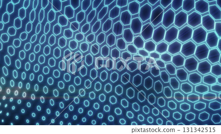 Teal-toned glowing hexagonal mesh curving into a futuristic wave pattern, symbolizing modern energy and data systems 131342515