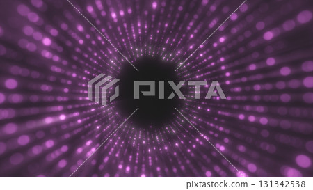 Abstract symmetrical tunnel of glowing purple lights with infinite depth and motion 131342538