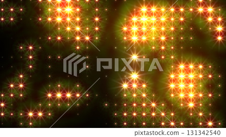 Abstract glowing green and orange disco wall with sparkling star-like light pattern and vivid energy 131342540