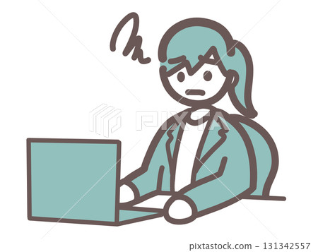 Female office worker troubled by computer work 131342557