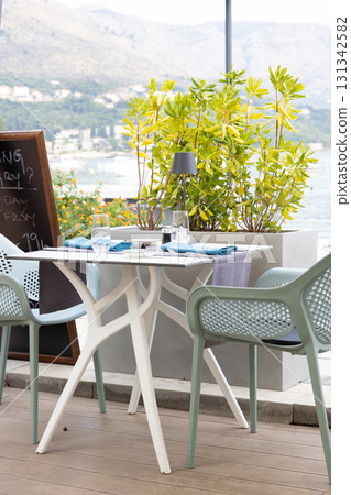 Seaside resort restaurant table in Croatia, Europe 131342582