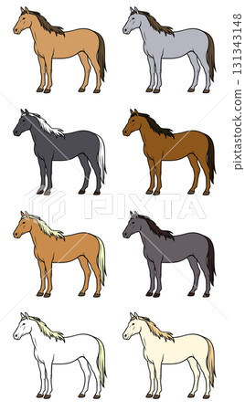 各種顏色的馬匹向量插圖集-顏色變化 131343148