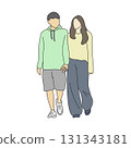romantic couple holding hands walking illustration vector hand drawn with black lines 131343181