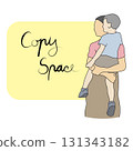 mother holding son with yellow copy space illustration vector hand drawn with black lines 131343182