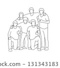 Group of six people standing together illustration vector hand drawn with black lines 131343183