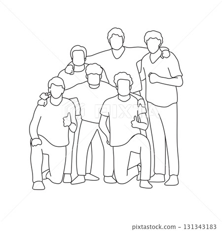 Group of six people standing together illustration vector hand drawn with black lines Group of six people standing together illustration vector hand drawn with black lines 131343183