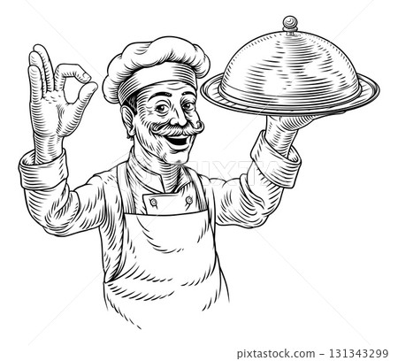 Chef Cloche Tray Platter Plate Tray Illustration Chef Cloche Tray Platter Plate Tray Illustration 131343299