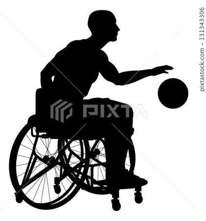 Silhouette Wheelchair Basketball Player Dribbling 131343306