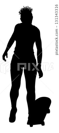 Woman Silhouette Female Skateboarder Girl Woman Silhouette Female Skateboarder Girl 131343316