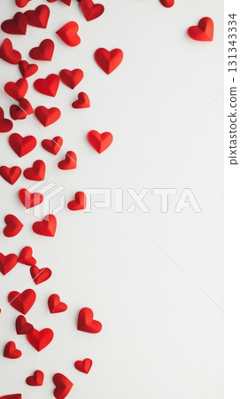 Red hearts cascading down a pristine white backdrop, evoking a sense of romance and affection, perfect for valentine's day, anniversaries, or any celebration of love 131343334