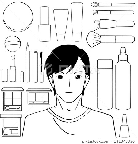 Black and white illustration set of men and cosmetics 131343356
