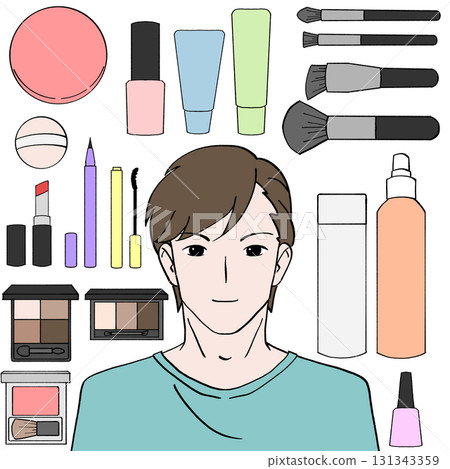 Men and cosmetics illustration set Men and cosmetics illustration set 131343359