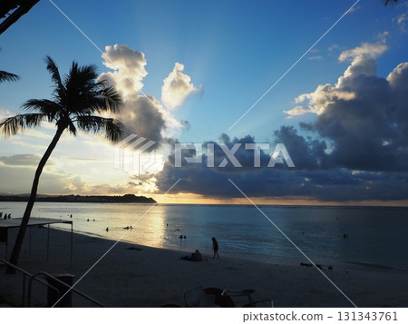 Sunset beach in Guam and sunlight reflecting off the sea 131343761