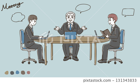 一位年長的男老闆和一位年輕的男員工在簡單可愛的辦公室開會的插畫素材 一位年長的男老闆和一位年輕的男員工在簡單可愛的辦公室開會的插畫素材 131343833