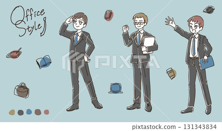 Simple and cute illustration material of working male employees 131343834