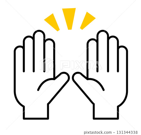 Raising both palms, cheering, emoji, vector illustration 131344338