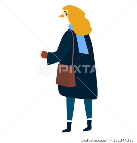Woman quadrober wearing animal bird mask 131344352