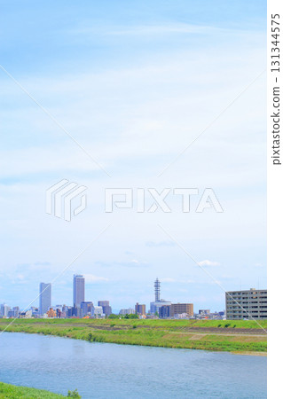 Gifu City, Gifu Prefecture, scenery of the Nagara River and the skyscrapers in front of Gifu Station 131344575