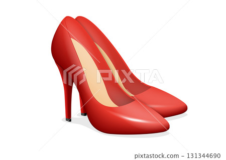 Red high heels on white. Elegant footwear for fashion visuals. 131344690