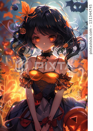Halloween Jack-o'-Lantern Costume Girl Illustration Orange (For Commercial Use) 131344745