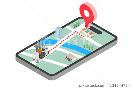 等距插圖：送貨應用程式（摩托車） 131344754