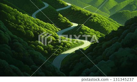 Winding road gracefully traverses a landscape of vibrant green hills, symbolizing a sustainable approach to development and eco conscious travel Winding road gracefully traverses a landscape of vibrant green hills, symbolizing a sustainable approach to development and eco conscious travel 131345237