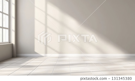 Sunlight streaming through a large window creates dramatic shadows on the wall and floor of an empty room, perfect for showcasing interior design or architectural concepts Sunlight streaming through a large window creates dramatic shadows on the wall and floor of an empty room, perfect for showcasing interior design or architectural concepts 131345380