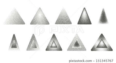 Abstract triangles with photocopy grain texture. Vintage halftone stipple effect for poster, background, pattern, and modern graphic design. Isolated vector illustration Abstract triangles with photocopy grain texture. Vintage halftone stipple effect for poster, background, pattern, and modern graphic design. Isolated vector illustration 131345767