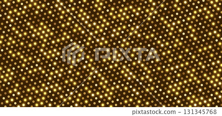 Golden glowing halftone backdrop, LED screen background. Abstract disco pattern, party decoration element. 131345768