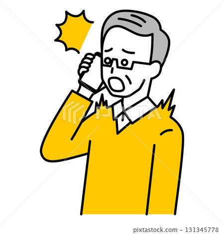 An elderly man surprised by a call on his smartphone 131345778