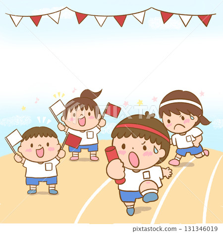 Illustration material of children running a relay race at a sports day Illustration material of children running a relay race at a sports day 131346019