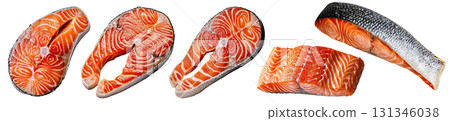 Fresh salmon steaks and fillet 131346038