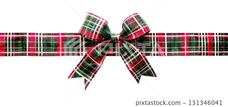 Plaid Christmas ribbon bow with red and green pattern 131346041