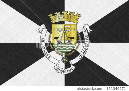 The official flag of Portugal's capital, Lisbon, on fabric texture. Conceptual collage. Illustration The official flag of Portugal's capital, Lisbon, on fabric texture. Conceptual collage. Illustration 131346271