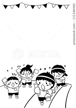 A4 縱向比例運動會插圖模板,中間有影印空間/用於黑白列印 A4 縱向比例運動會插圖模板,中間有影印空間/用於黑白列印 131346480