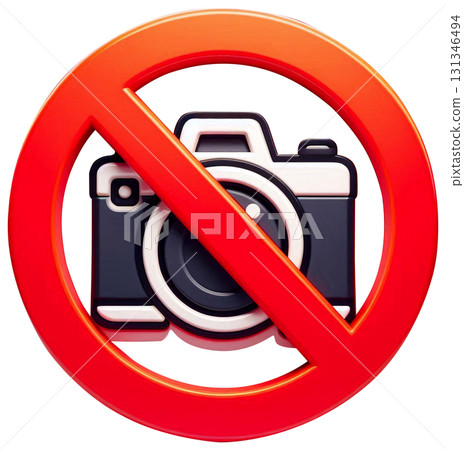 Prohibition sign, no photography, red circle border 131346494