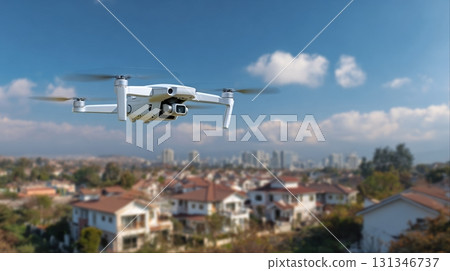 Unidentified drones flying in the sky, raising concerns of privacy and security surveillance Unidentified drones flying in the sky, raising concerns of privacy and security surveillance 131346737