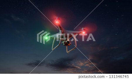Unidentified drones flying in the sky, raising concerns of privacy and security surveillance 131346745