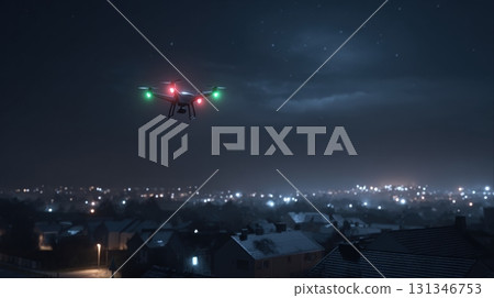 Unidentified drones flying in the sky, raising concerns of privacy and security surveillance 131346753