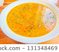 Tasty bowl of pumpkin soup. 131348469